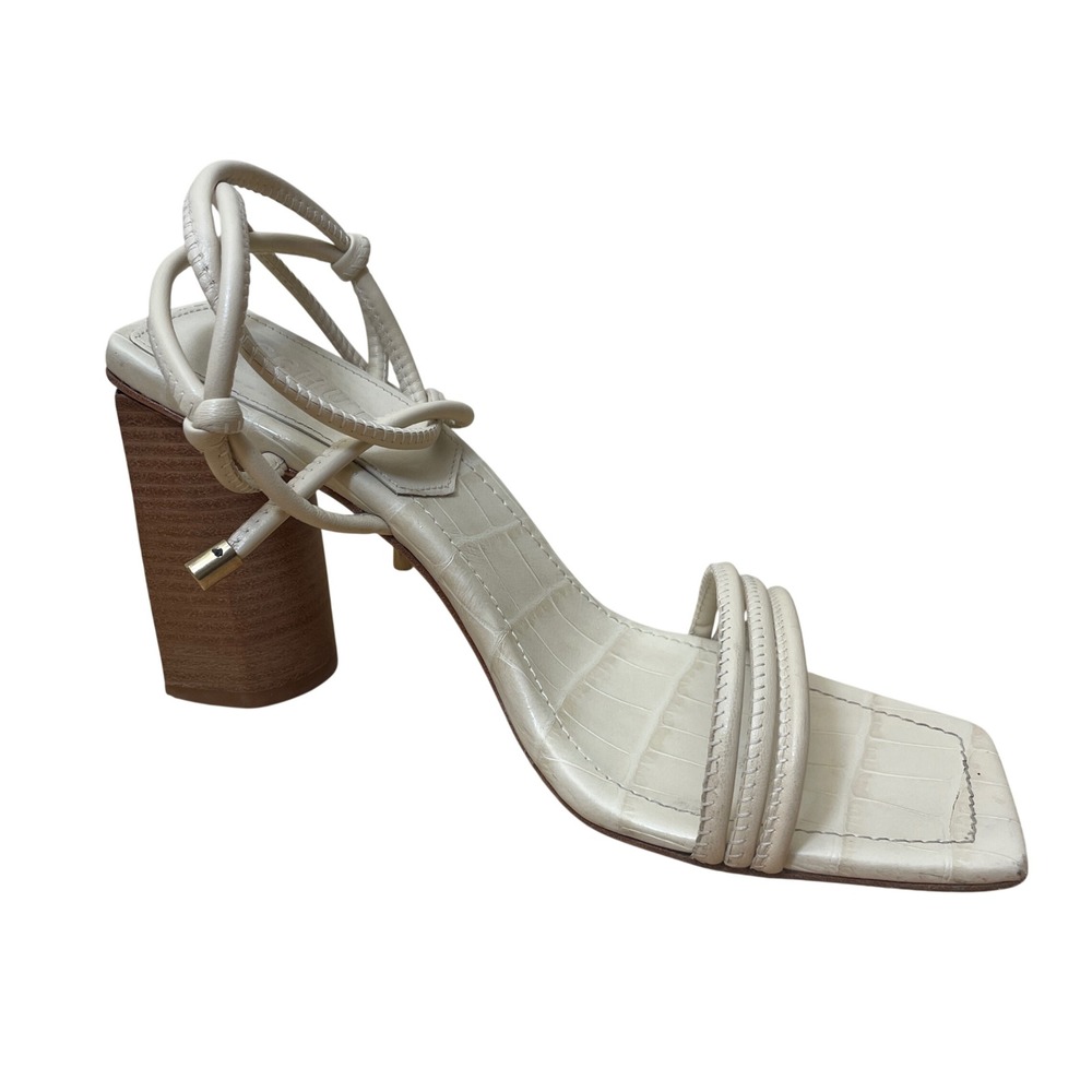 Schutz White Crocodile Embossed‎ Strappy Block Heel Sandals Women Size 8